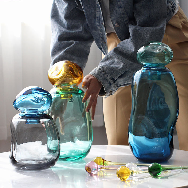 New Art Glass Vase Ornament Living Room Flower Arrangement Modern American Irregular Light Luxury Flower Dining Table Coffee Table
