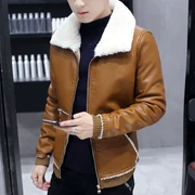 Áo khoác da nam Áo khoác da nam mùa đông thanh niên Da PU cộng với quần áo nhung cotton mới thủy triều nam cổ áo lông thú