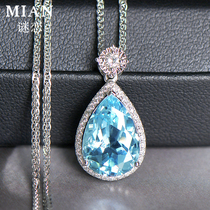 Riddle Natural Sea Blue Treasure Pendant Women 18k Gold Inlaid Drilling Sea Sapphire Necklace Color Gem Custom