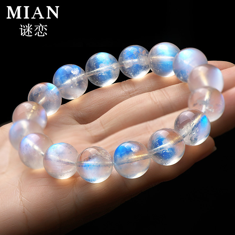 Super Super Blue Moon Light Stone Handmade Woman High Pint Natural Moon Light Stone Bracelet Rare Full Moon Luster Iridescent Moon Stone