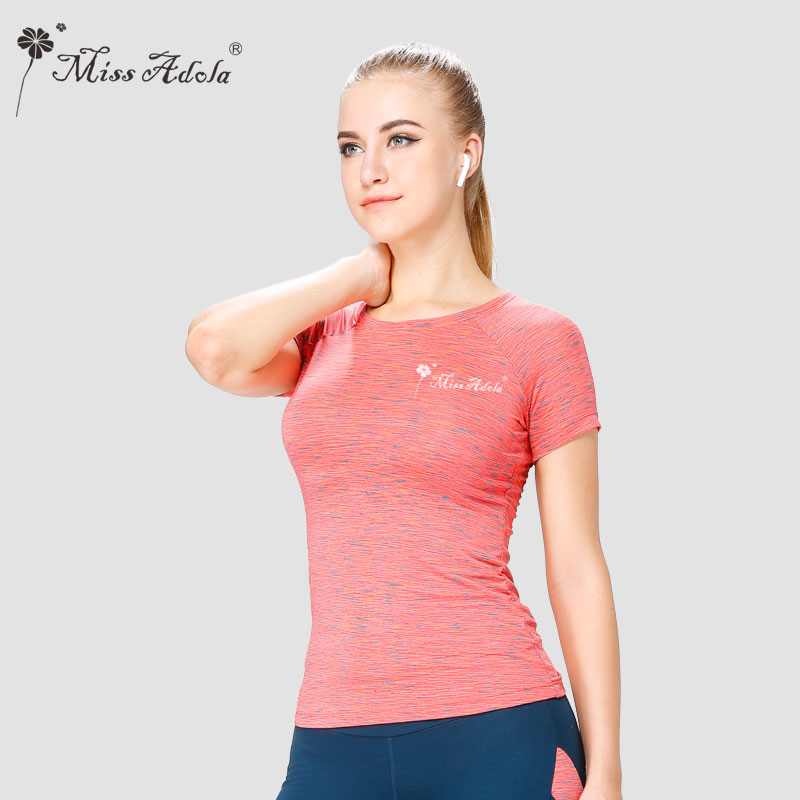 MISS ADOLA spring and summer new yoga suit running T-shirt moisture wicking quick-drying women's sports short sleeve