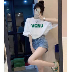 2024 new pure cotton versatile letter printed short-sleeved T-shirt for women summer loose Korean style trendy oversize top