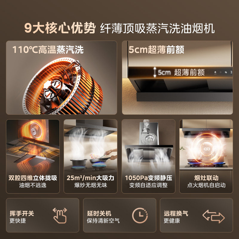 Midea Ak7Pro Light Edition Kitchen Range Hood for Home Use, High Suction, Ultra-Thin Ak7T Steam Cleaning Oil Absorber