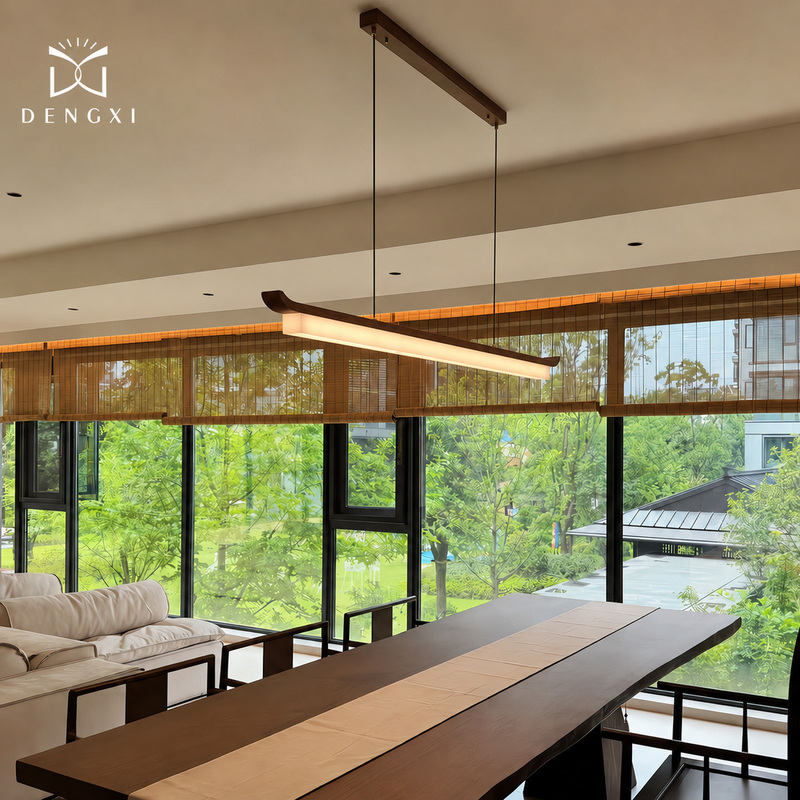 〖Qiyun〗 Song-Style Aesthetics New Chinese-Style Tea Room Chandelier Chinese-Style Long Dining Room Lamp Black Walnut Tea Table Lamp