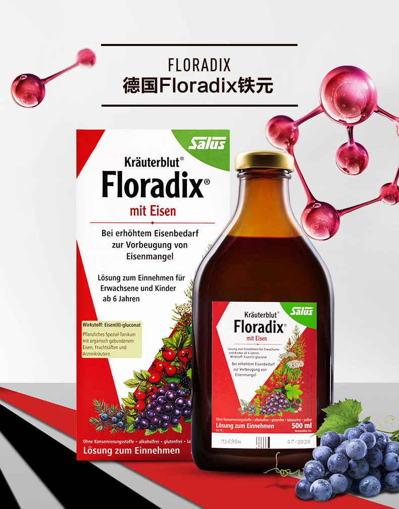 德国原装 莎露斯 Salus floradix红铁元 500ml*3瓶 儿童孕妇女补铁补气血 图1