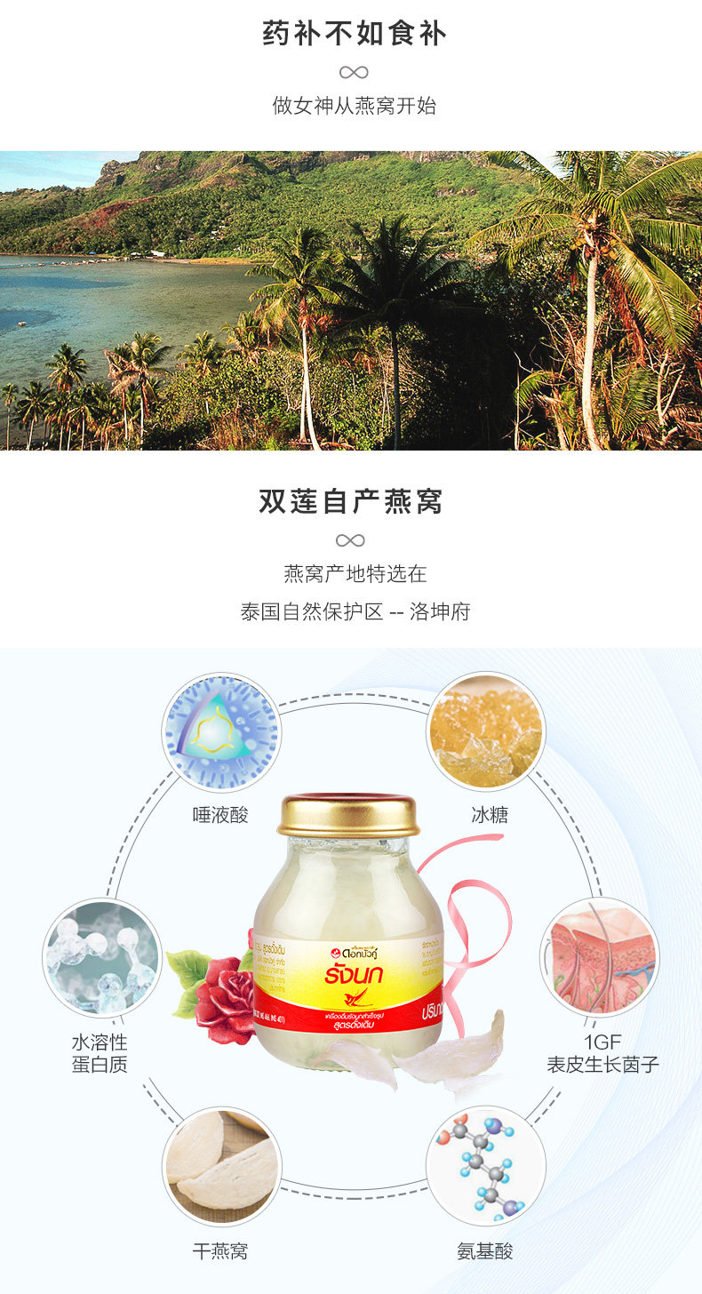 泰国进口 双莲 0防腐剂 原味冰糖即食燕窝 75ml/瓶 图6