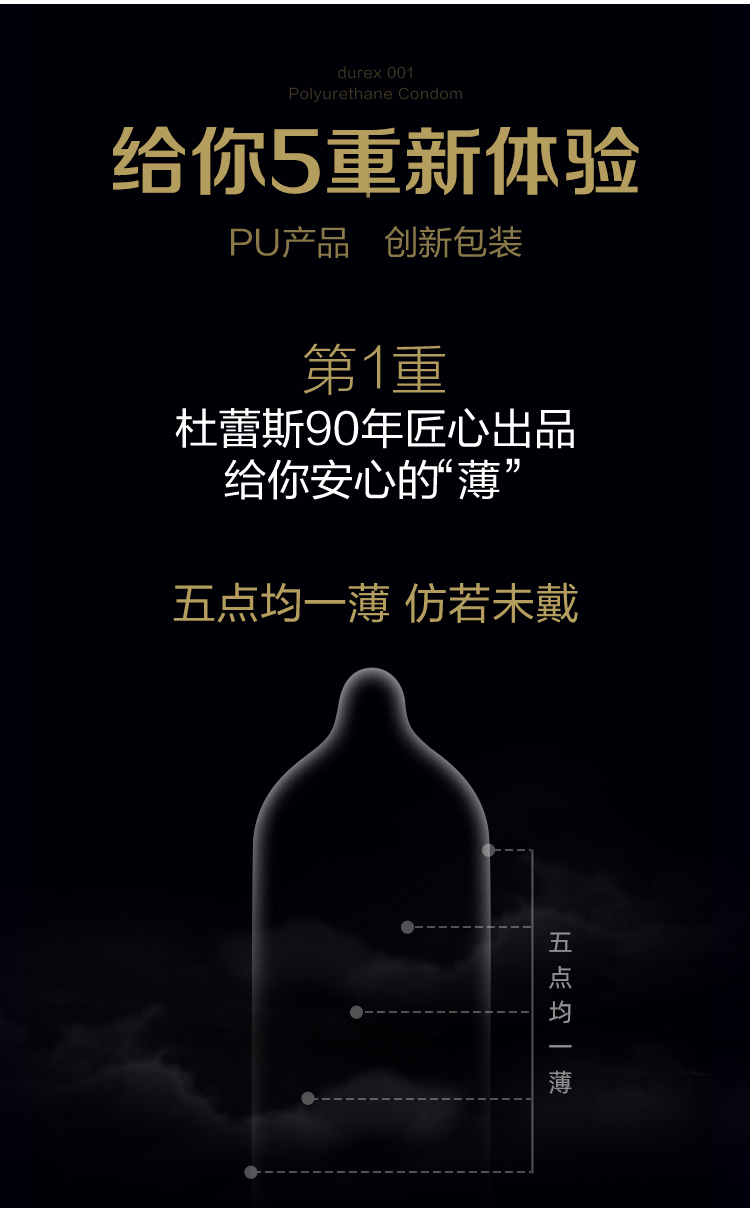 杜蕾斯旗下最薄 001聚氨酯避孕套 9只装 仿若未戴/无乳胶味 图3