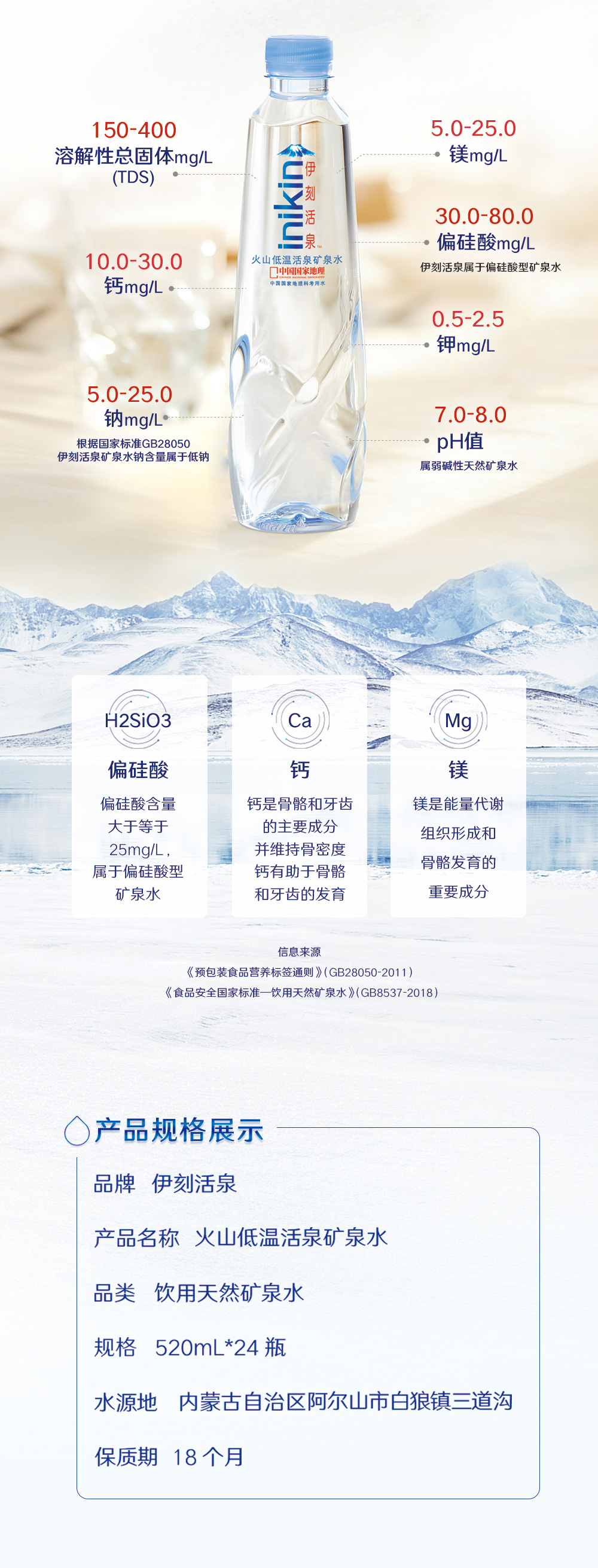 中国国家地理科考指定饮用水 伊利 伊刻活泉 天然矿泉水 520ml*12瓶 图3