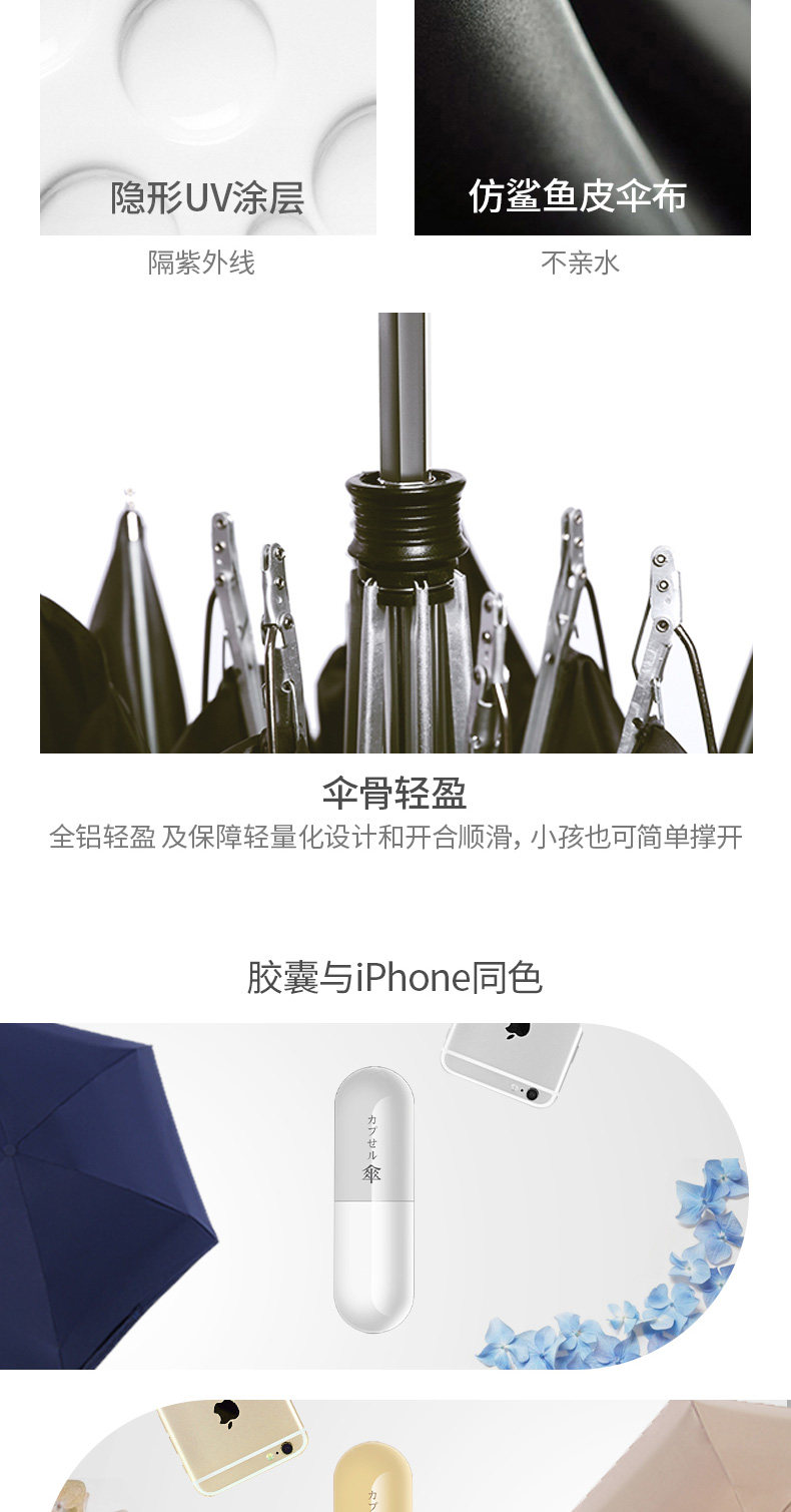 日本胶囊雨伞 仿鲨鱼皮伞布 全铝伞架 图2