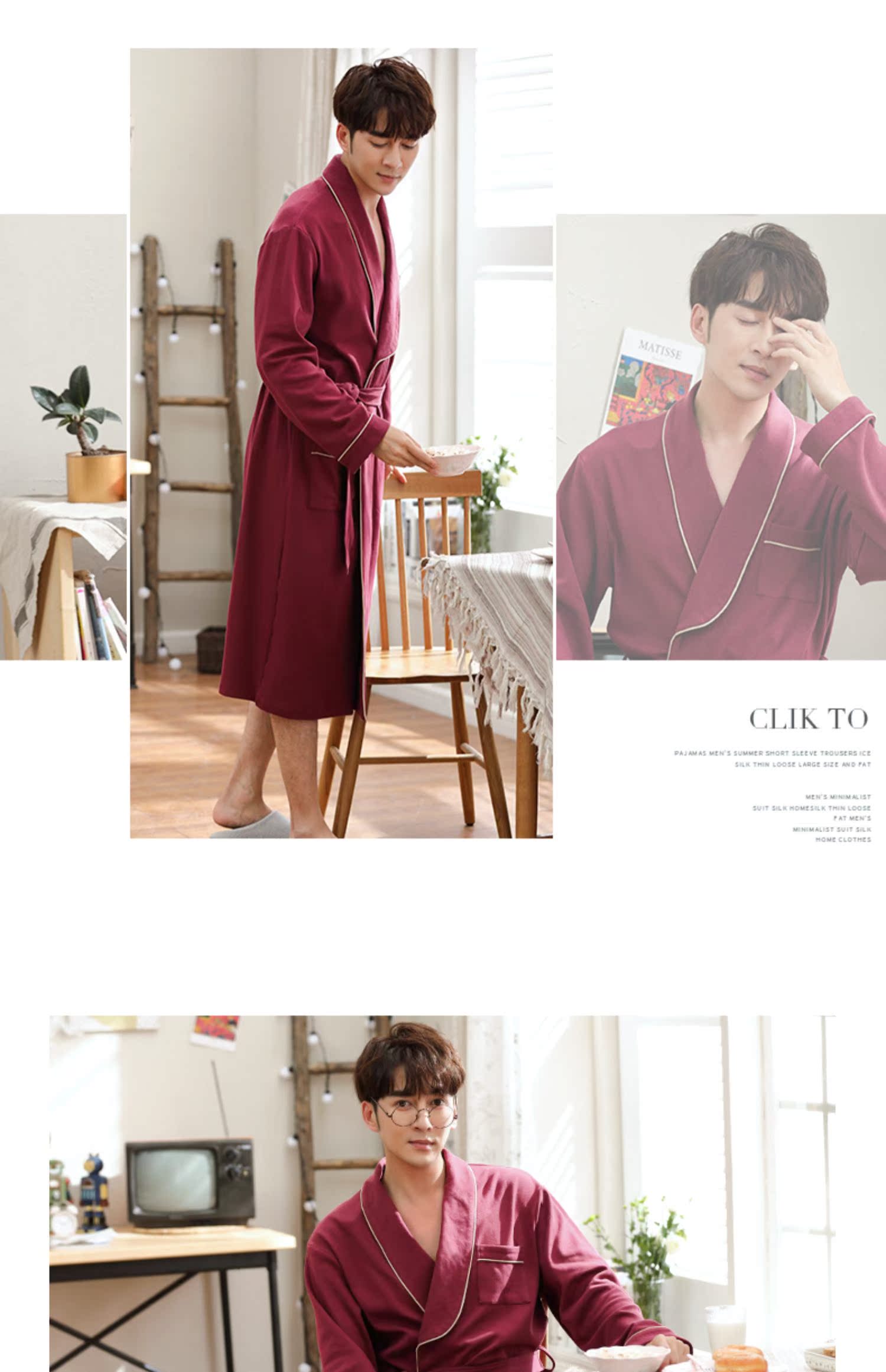Bộ đồ ngủ mùa xuân và mùa thu nam mỏng phần cotton dài tay XL kiểu Nhật Bản áo liền thân màu cotton giản dị phục vụ nhà mùa hè - Night Robe đồ ngủ sexy mới nhất 2021