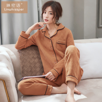 Autumn and winter cotton air cotton laminated pajamas womens large size moon clothes pure cotton thickened postpartum suit home clothing spring and autumn