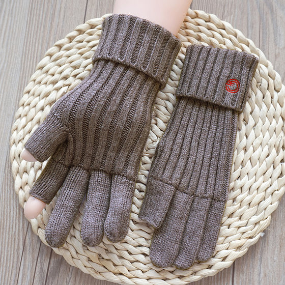 Genoda's new autumn and winter products for men and women, solid color striped fingerless, driving, writing, touch screen, woolen warm gloves