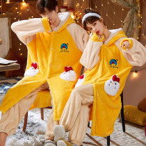 Duozodiac flannel lovers pyjamas for womens autumn and winter mens sleeping robes Coral Suede Long-in-the-Bathrobe lovers home clothes