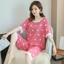 Cartoon summer cotton silk pajamas womens short-sleeved cute Korean cotton silk suit thin section shorts artificial cotton home service