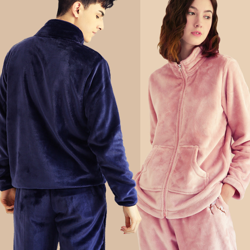 2021 new autumn and winter thickened and gushed coral suede male and female sleepwear flannel lovers winter upscale suit
