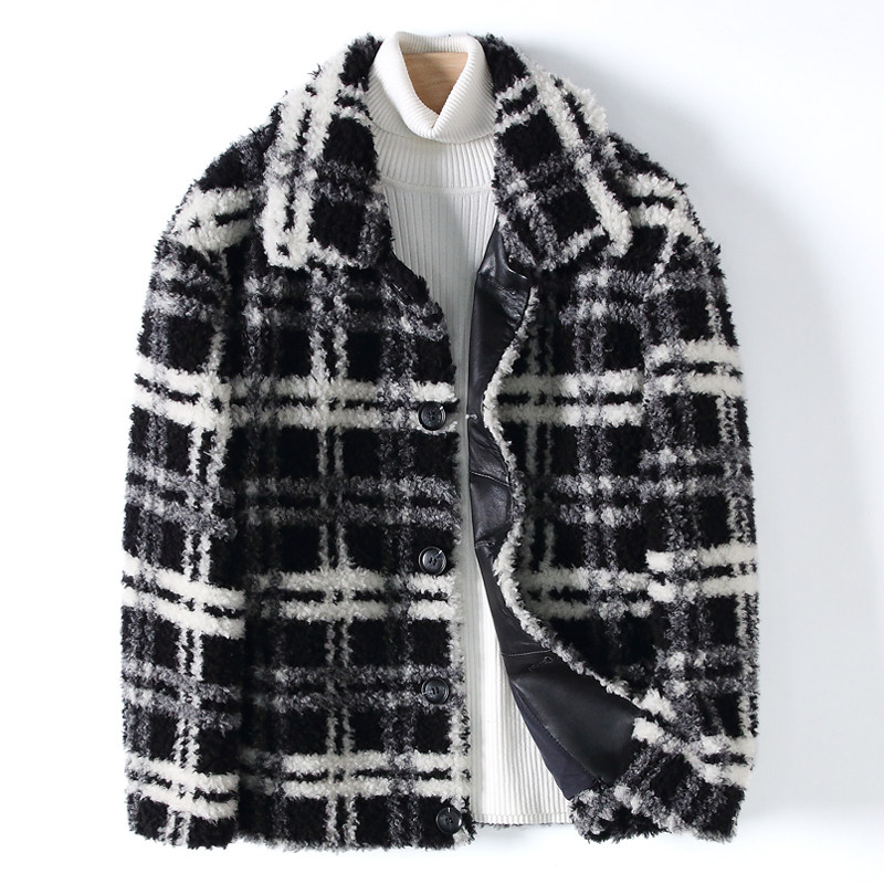 2022 new sheep cut suede jacket male winter leather grass jacket trendy fur integrated latched lamb fur coat Korean version