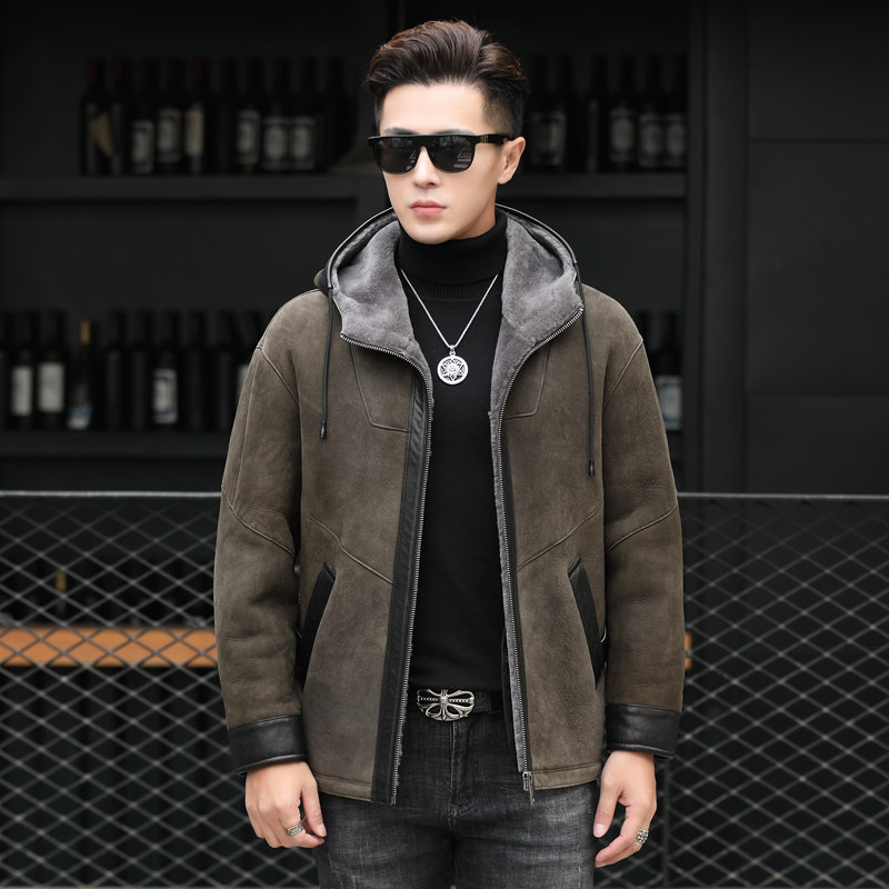2021 Henning winter new original eco-fur integrated men short leather leather clothing locomotive leather jacket jacket