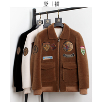 Air Force jacket autumn and winter New cashmere coat mens fur embroidery Haining leather fur particle Velvet