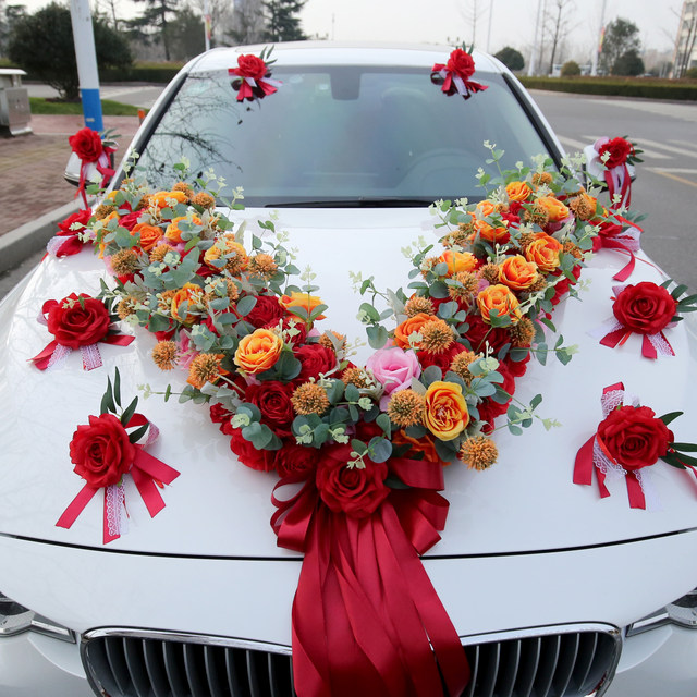 Wedding Car Front Flower Decoration, Simulation Simulation