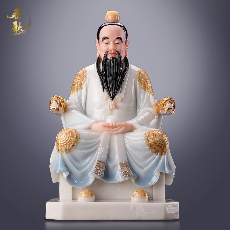 Qin Goehan Baiyu Too Upper Old Jun Statue Colorful Glaze inlaid with golden Three Qing Taoist zu Taoist zu Taoist zu Master Yuan Moral Sky