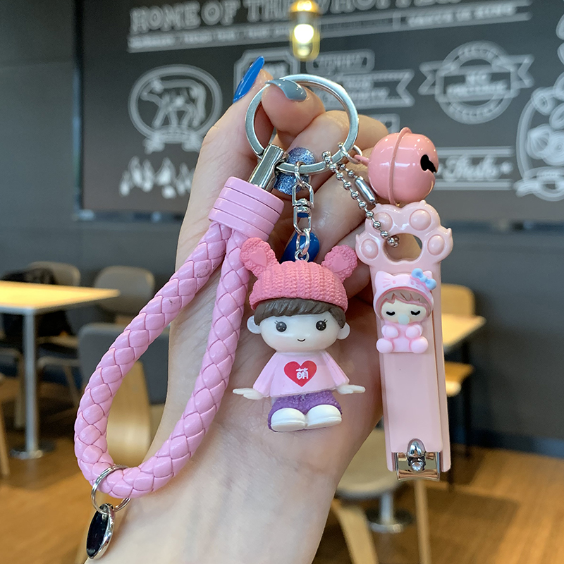 Creative Cute Couple Car Key Buckle Cartoon Leather Rope Paparazzi Key Necklace Girl Heart Key Hanging Accessories Woman