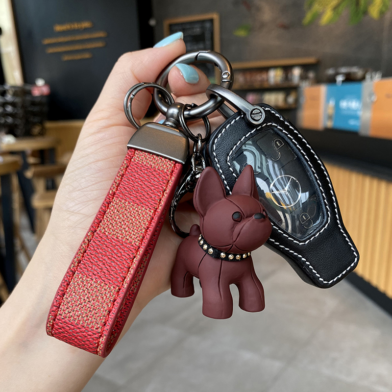 Fighting dog dog dog car keychain creative leather rope key refining cute couple key ring bag pendant female