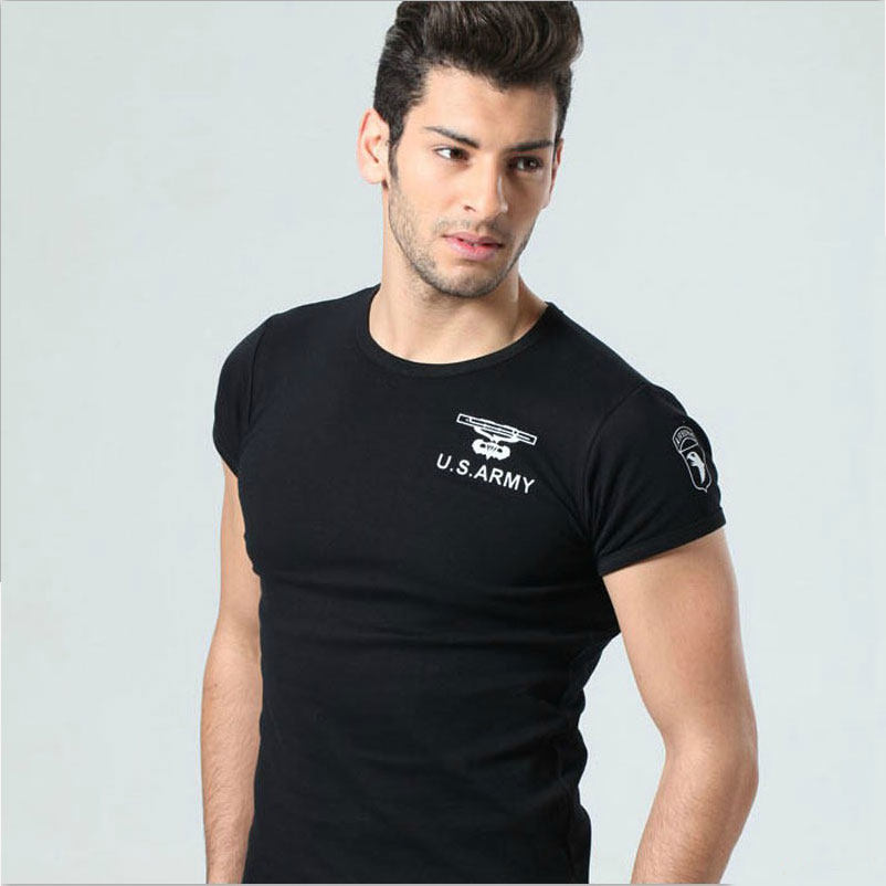 Outdoor casual summer crew neck men's short sleeves 101 airborne division cotton fitness shaping slim stretch tight T-shirt