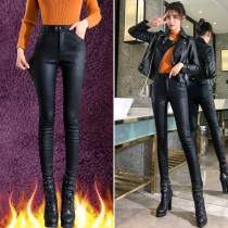 Leather pants women 2021 New High waist autumn and winter plus velvet padded leather trousers frosted Matt Matt Matt tight small foot cotton pants
