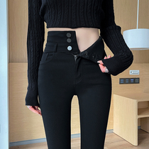 Gush bottom pants woman spring autumn and autumn outside wearing black high waist thickened warm pants tight fit pencil magic small foot pants