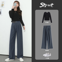 Gray pants female straight loose 2021 nian Spring and Autumn new high-waisted little chui zhui gan mopping the floor wide leg pants