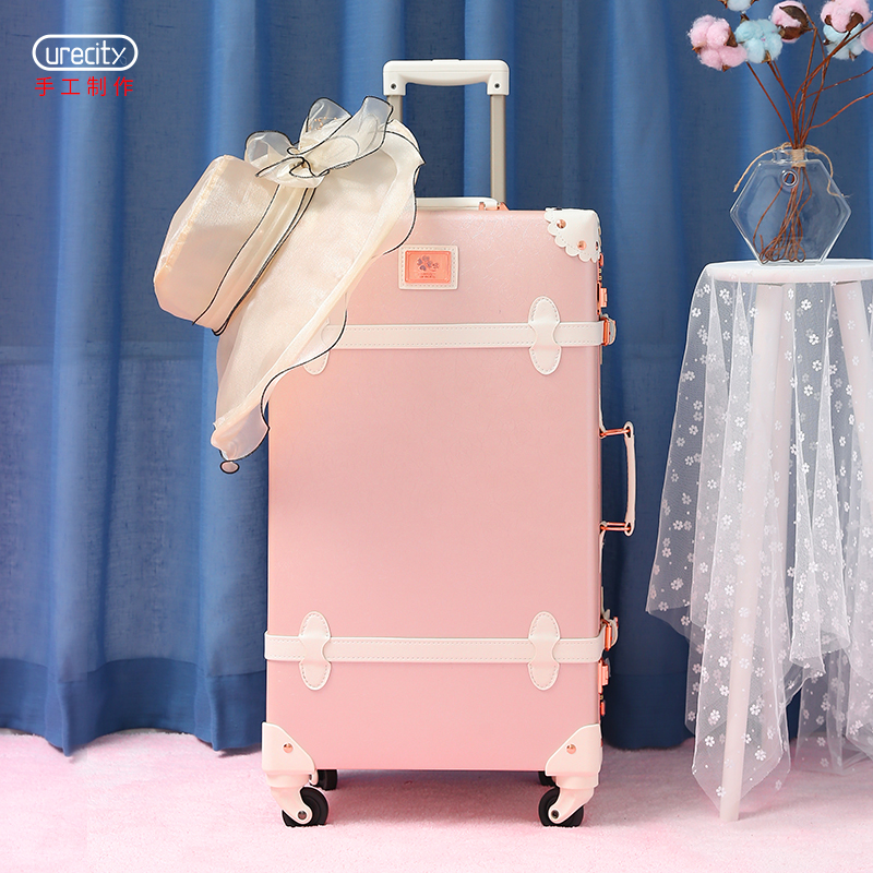 Retro Suitcase Women's Day Department Cute Princess Student Pull-Lever Box Woman Suitcase 24 Inch 26 Inch Password Box Leather Case