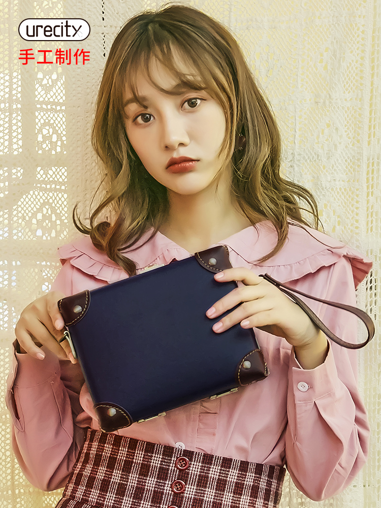 urecity handmade box bag retro small square bag Korean bag female oblique cross lock small box bag clutch bag
