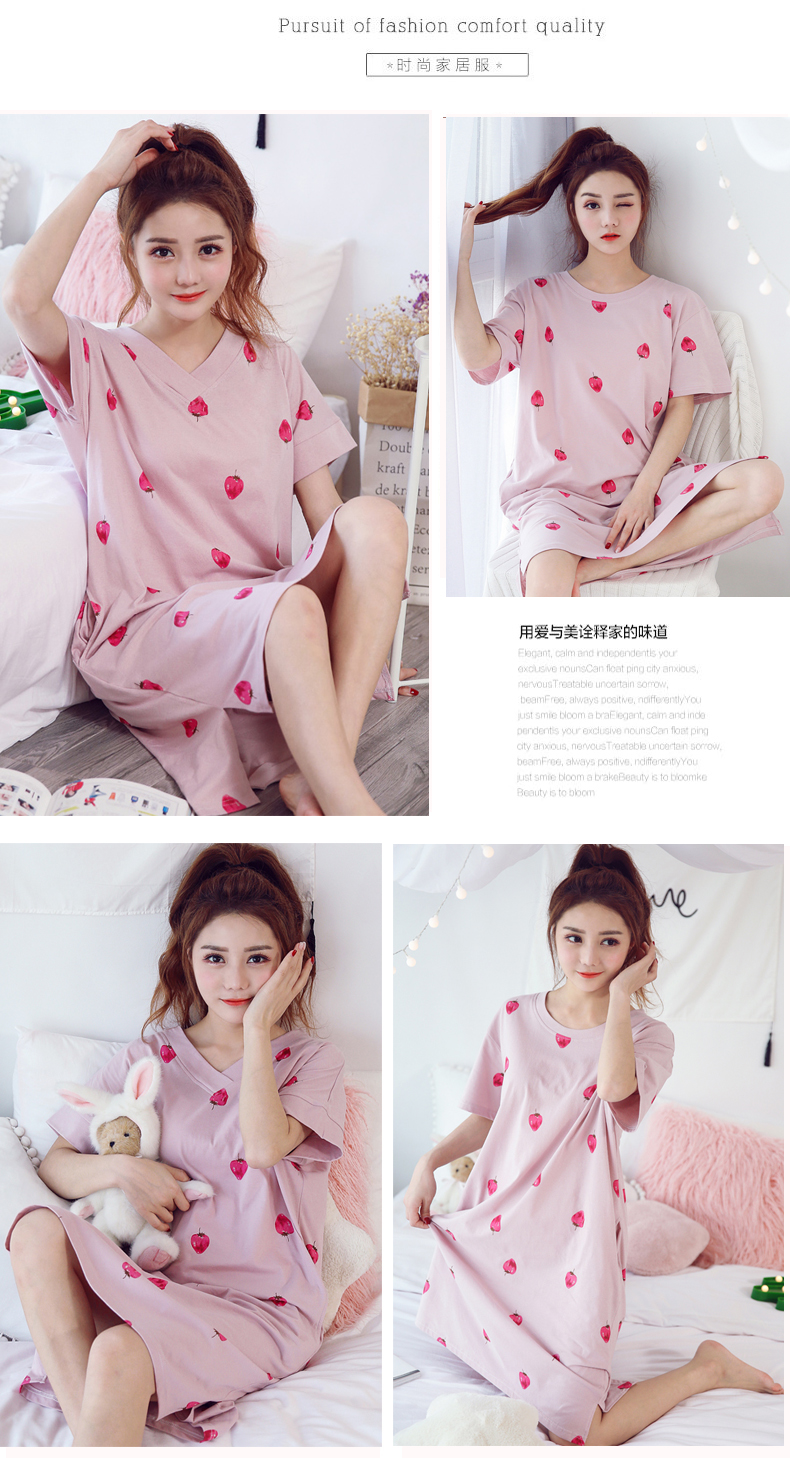 Cotton ngắn tay ngực pad nightdress nữ mùa hè miễn phí áo ngực phần mỏng cotton lỏng đồ ngủ nhà ăn mặc có thể được đeo