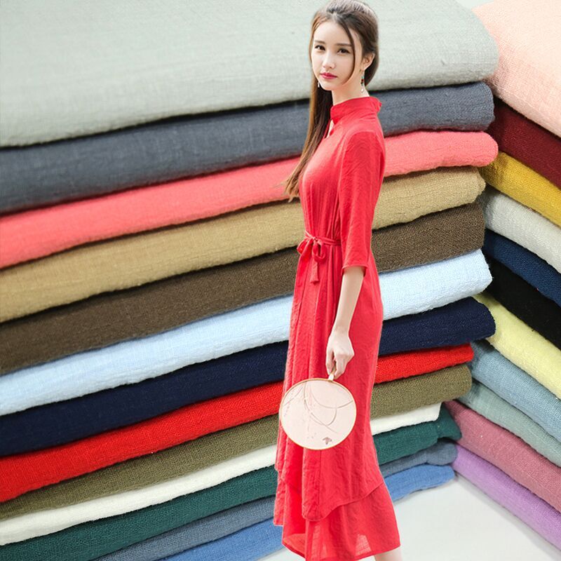 Chinese Wind Vegetarian Color Double Bamboo Festival Creaty Cotton Linen Fabric Summer Sensual Pure Color Shirt Foreign Dress Fabric