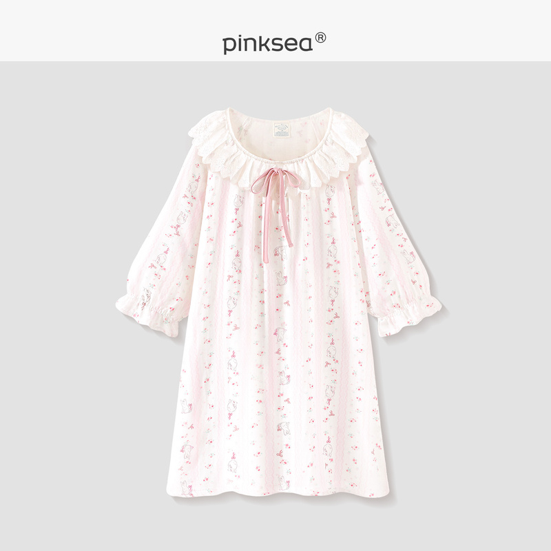Pinksea Cotton Gauze Nightgown for Women, Type A, Super Soft and Breathable Cotton Gauze Long-Sleeved Pajamas, Spring & Fall Sweet Girl Home Clothes Pinksea Cotton Gauze Nightgown for Women, Type A, Super Soft and Breathable Cotton Gauze Long-Sleeved Pajamas, Spring & Fall Sweet Girl Home Clothes