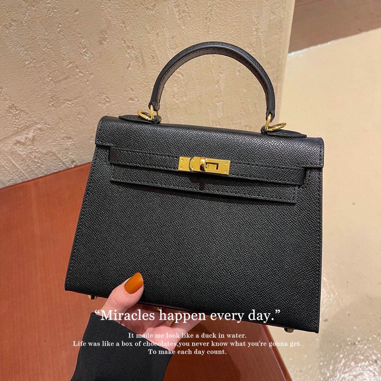 Genuine genuine leather Kelly bag second-generation mini palm pattern one-shoulder messenger handbag high-quality lock buckle mini small square bag