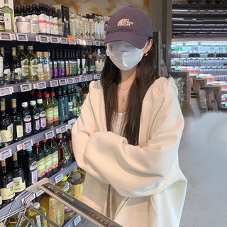 New Milk-Style Sweatshirt for Women, Autumn and Winter Cardigan with Hood, Zipper, and Fleece Lining