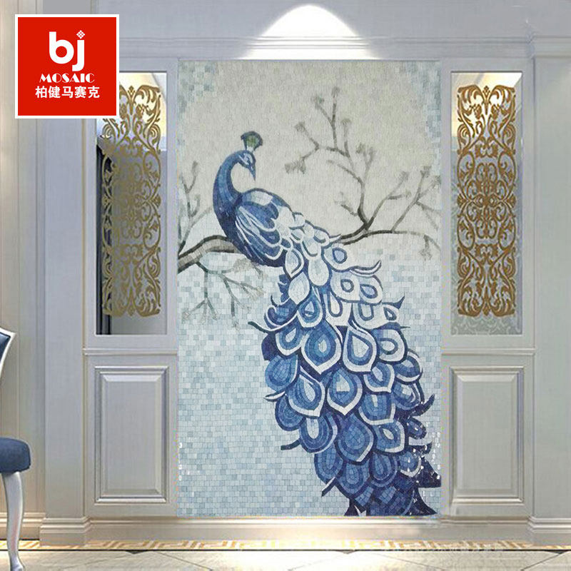Peacock Ice Jade Mosaic Background Wall Cut Painting European-style Genguan Dining Room Villa Jigsaw Puzzle Parquet Decoration Building Materials Custom
