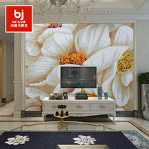 European ice jade mosaic puzzle porch Villa TV living room background wall tile mosaic hibiscus flower cut painting