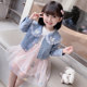 2022 Spring and Autumn Girls' Skirt Set Korean Style Little Girl Butterfly Gauze Skirt Lace Denim Two-piece Set Western Trendy