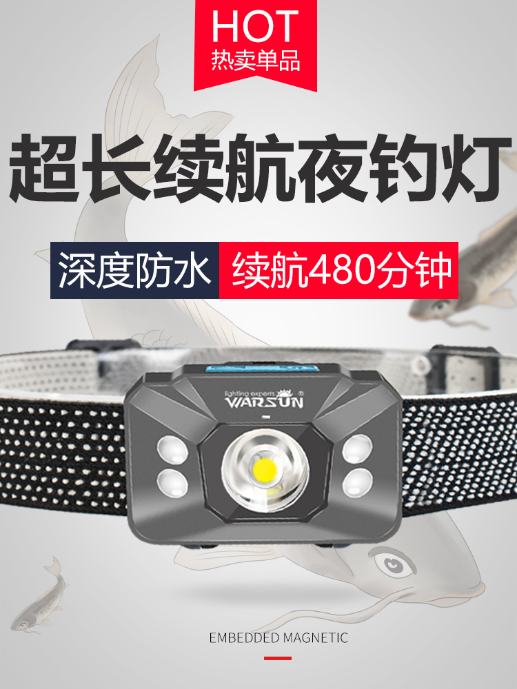 Waterproof induction headlights floodlight charging ultra-bright headlights Ultra Light Mini Non-Clip Hat Night Fishing light