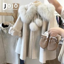 Korean style girls fox fur coat childrens winter clothing thickened woolen cloak coat long cloak for older girls
