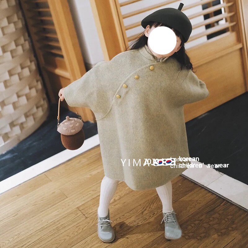 South Korean boy clothes small fragrant wind girl's wool jacket thickened 2022 autumn and winter style Children's foreign-side cashmere big coat