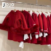 New Years greetings clothes for girls fox fur woolen coats winter New Years greetings clothes for children baby girls red cloaks and capes.