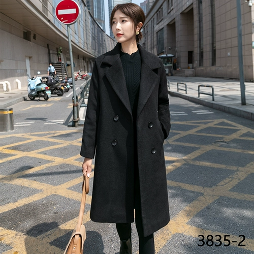 Черное длинное демисезонное шерстяное пальто для отдыха, средней длины, 2021 года, в корейском стиле, увеличенная толщина