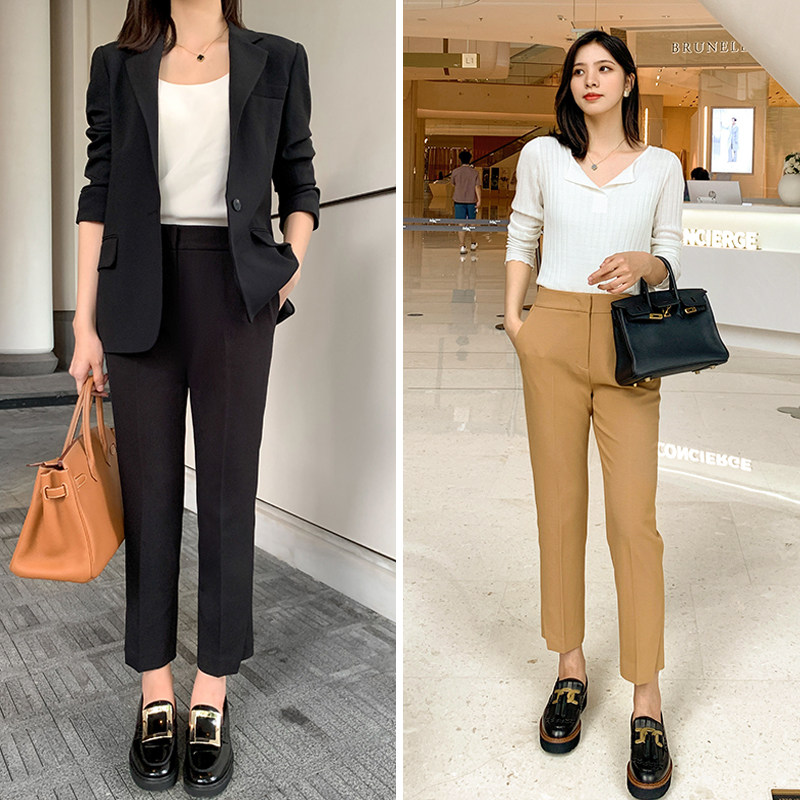 Shoe Magic Founder (pants feet irregular design high waist display slim 90% pants Western pants straight tube long pants woman)