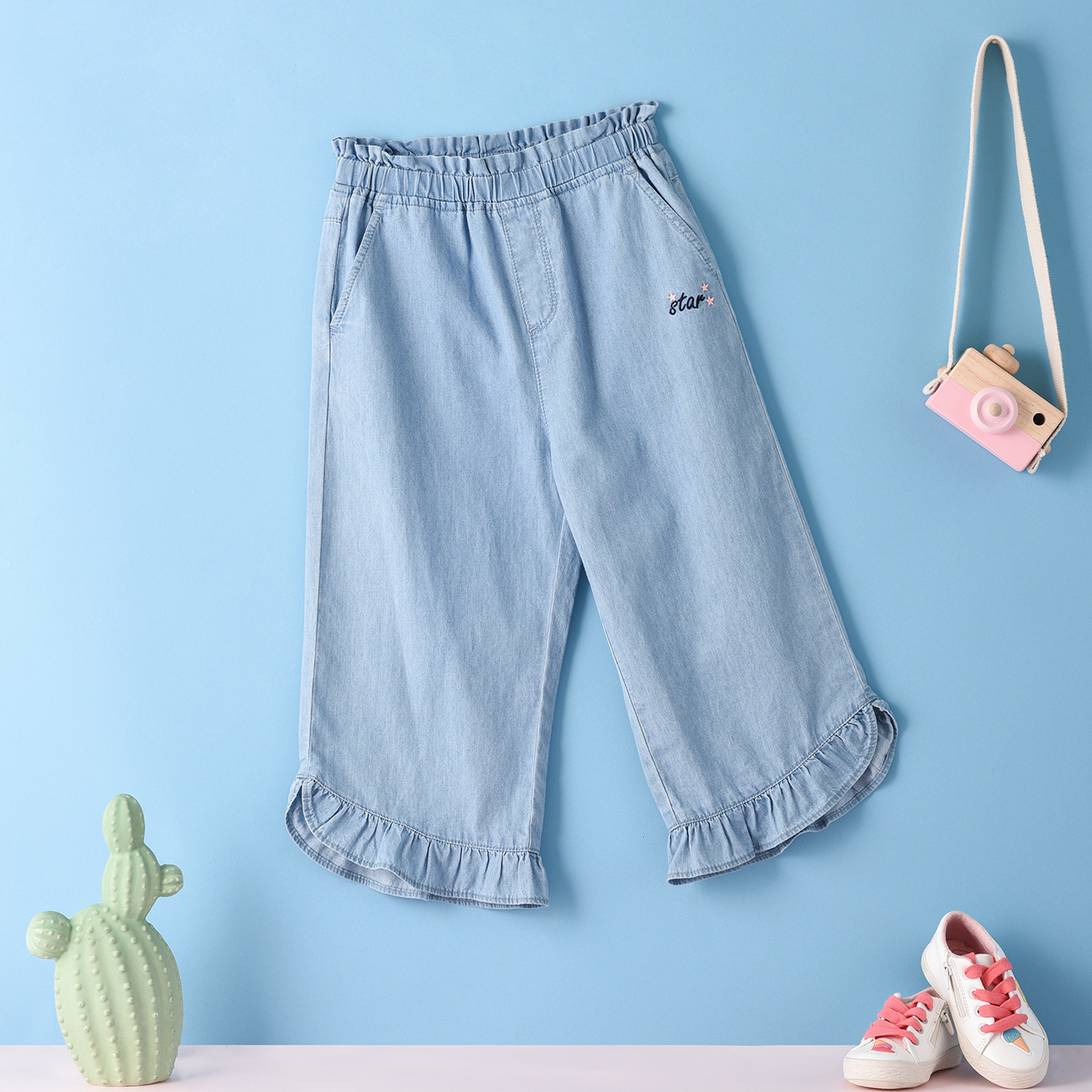 Rachael Trẻ em ăn mặc 2020 Summer cô gái Wide chân Jeans mỏng Nine-Point quần Với Air quần Slack quần.