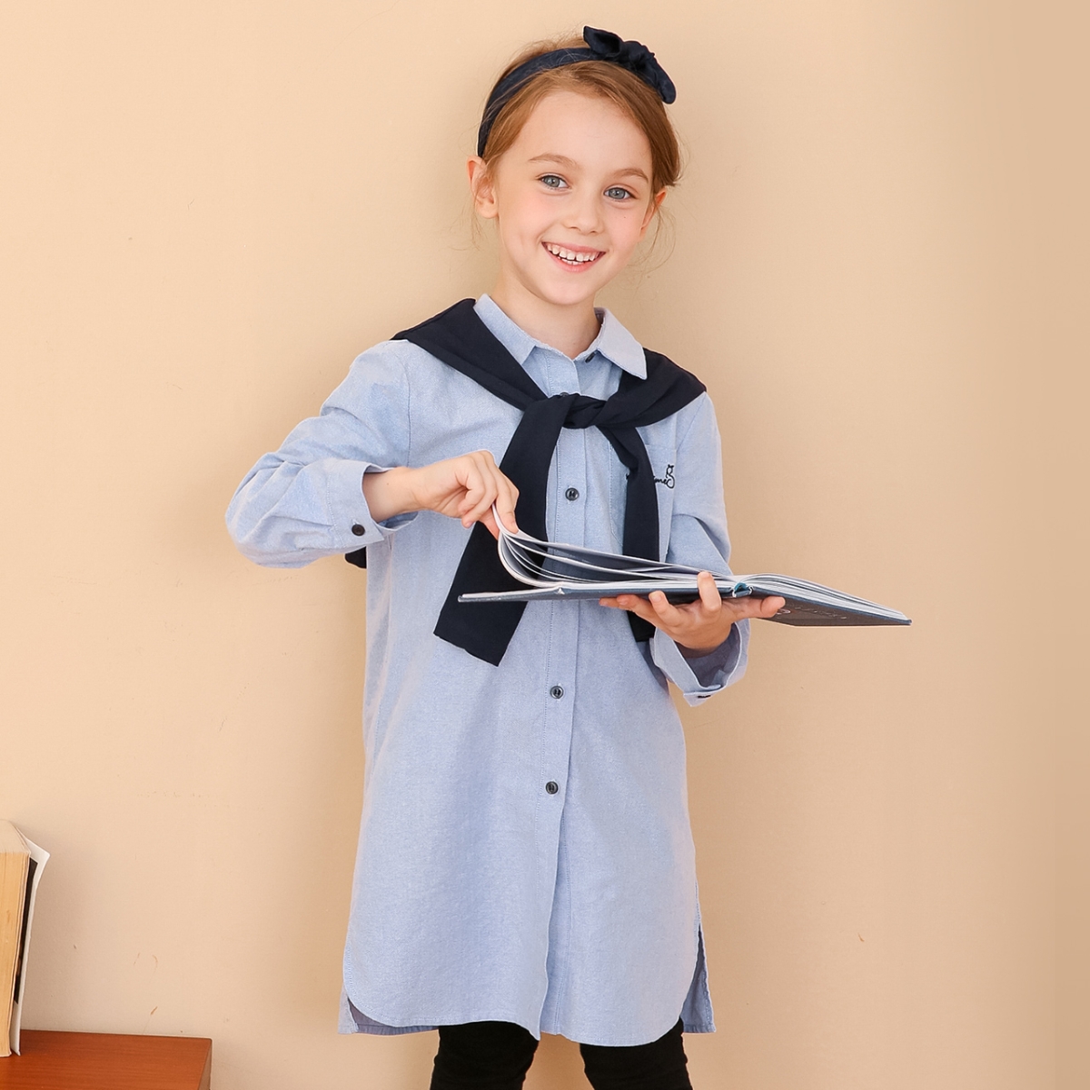 Rachael cô gái dài tay áo đầm 2020 Shirt dress New Straight Váy trẻ em Mid-Boy áo váy.