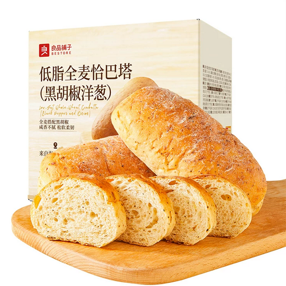 良品铺子黑胡椒洋葱低脂全麦恰巴塔面包