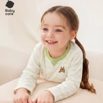 Babycare儿童长袖T恤中小童条纹上衣男童秋季女2026插肩袖打底衫